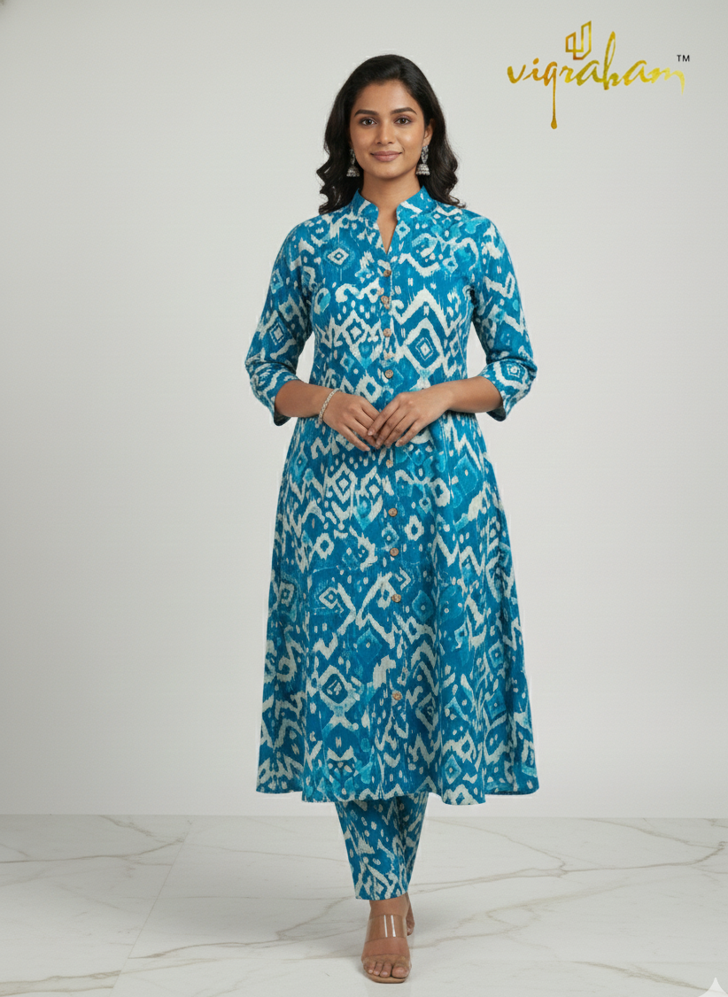 Sea Blue (Azure/Teal) A-Line Vatican Silk Co-ord Set