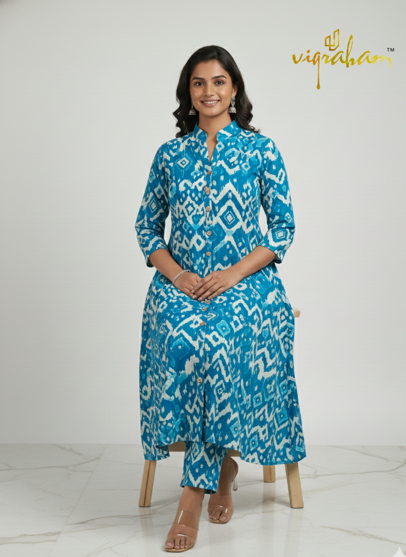 Sea Blue (Azure/Teal) A-Line Vatican Silk Co-ord Set