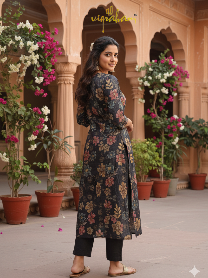 Pure Berlin Fabric Black Color Kurta Set