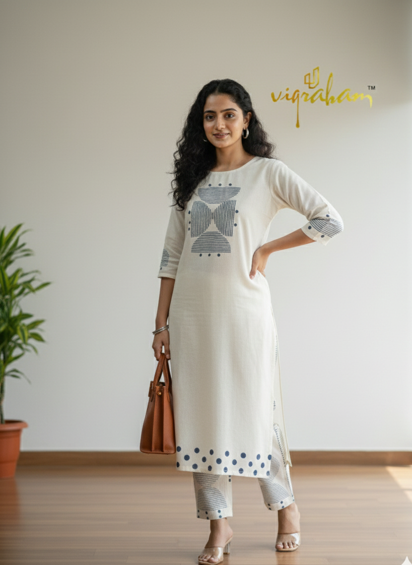 Off White Khadi Cotton Co Ord Set