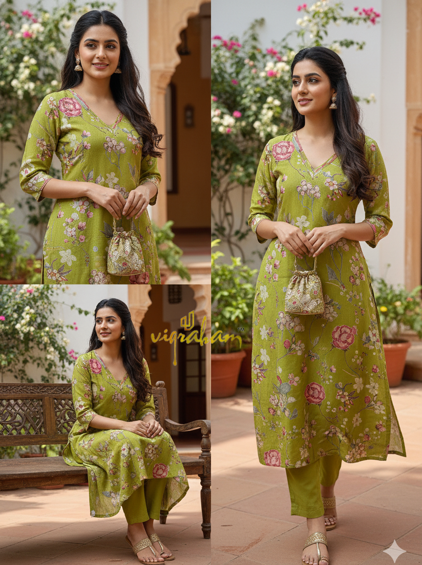 Pure Berlin Fabric Light Green Kurta Set