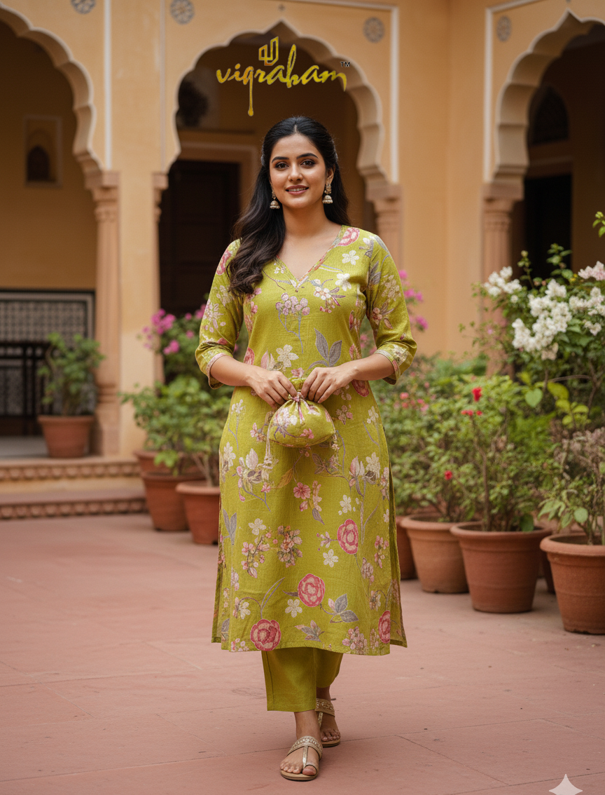 Pure Berlin Fabric Light Green Kurta Set