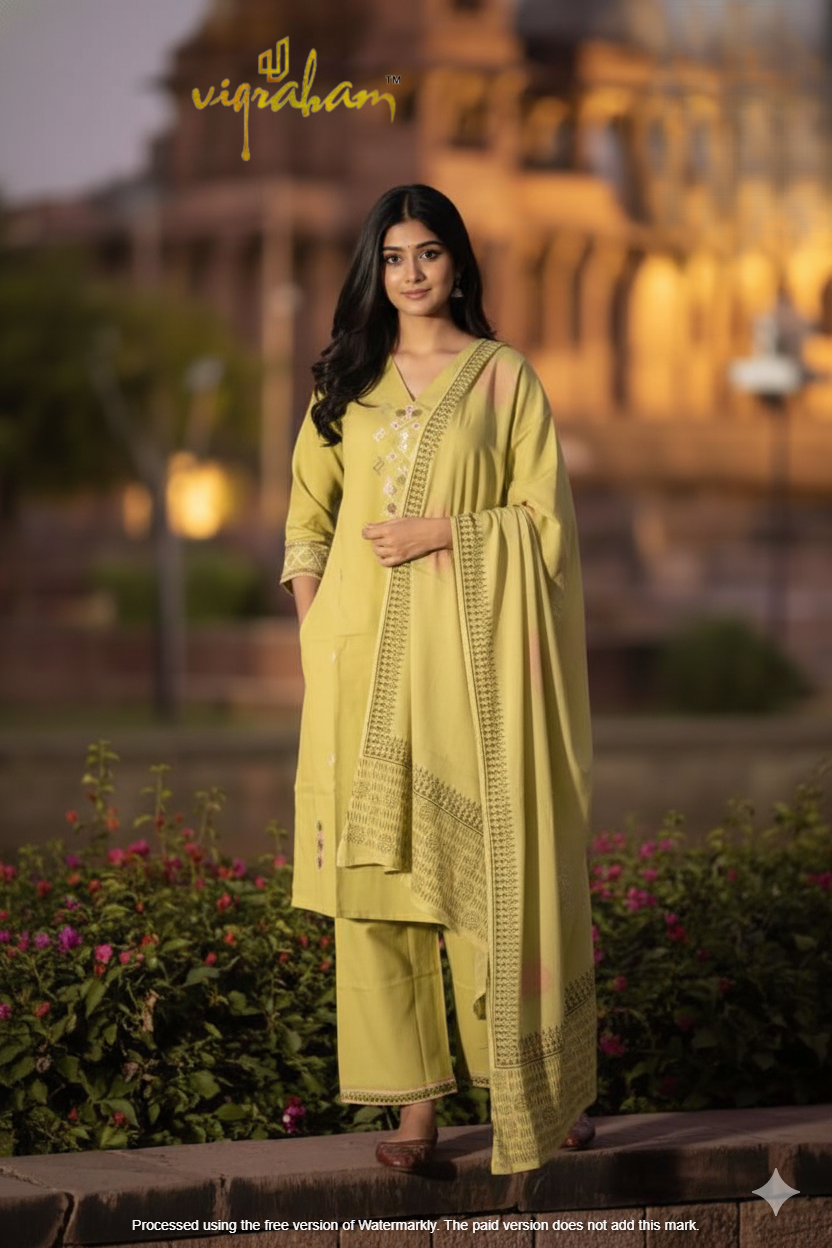 Parrot Green - Premium Linen Flax 3 piece set