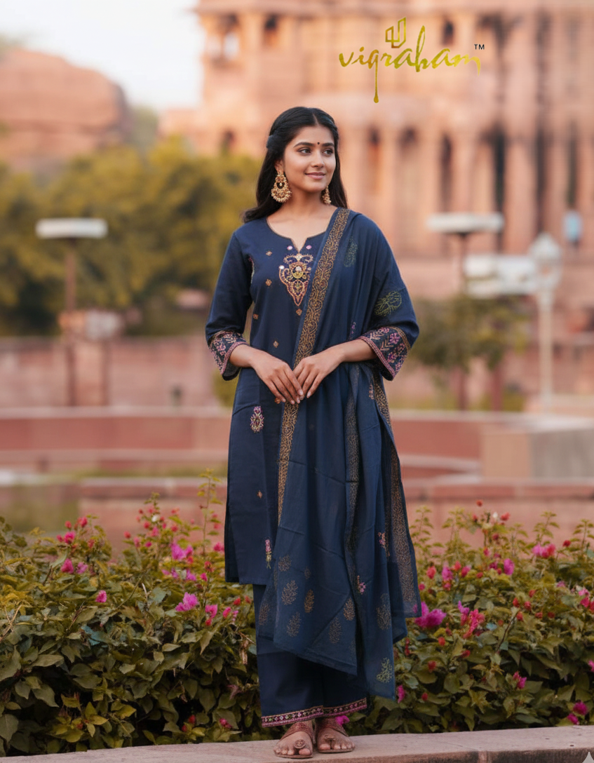 Navy Blue - Premium Linen Flax 3 Piece Set