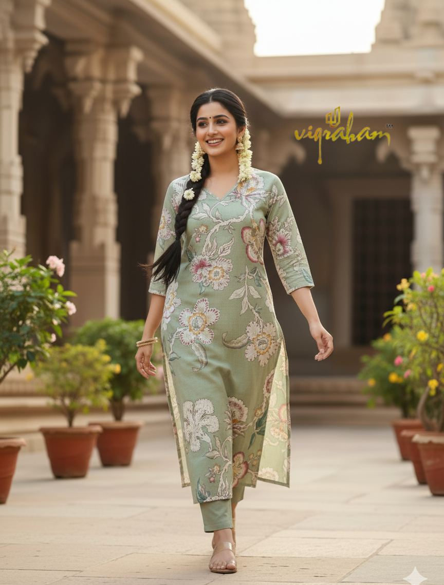 Pure Berlin Fabric Turquois Green Kurta Set