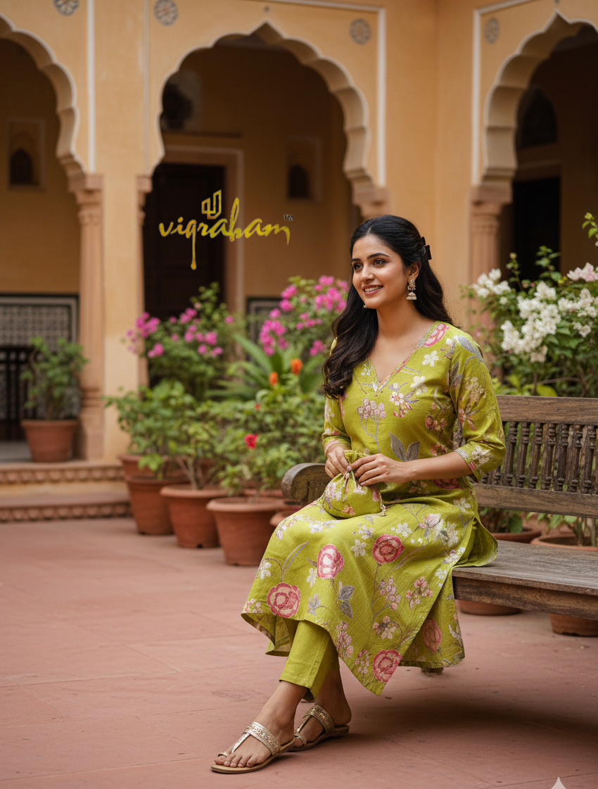 Pure Berlin Fabric Light Green Kurta Set