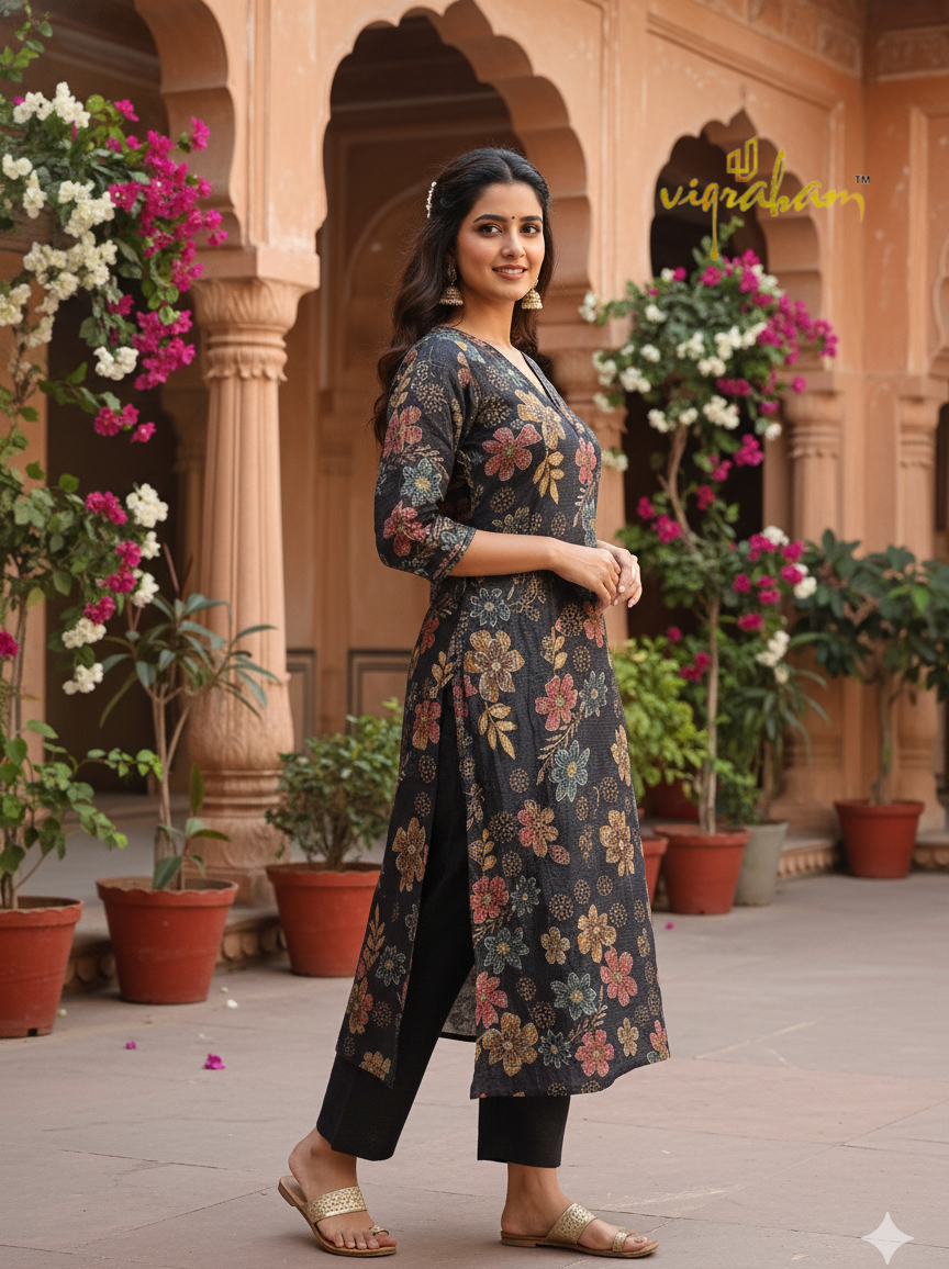 Pure Berlin Fabric Black Color Kurta Set