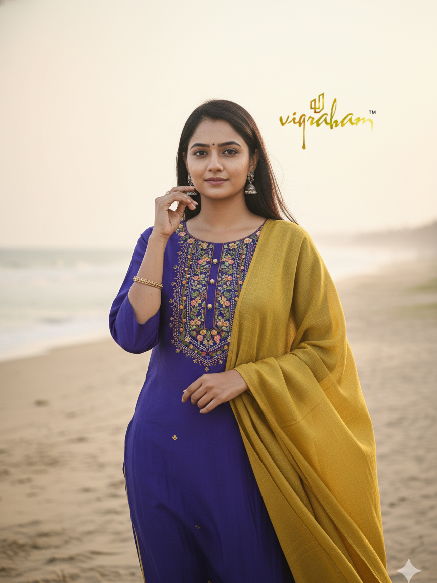 Violet color A-line pure Vatican silk salwar