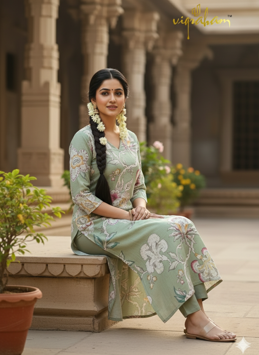 Alternative sitting pose - Turquois Green Kurta Set