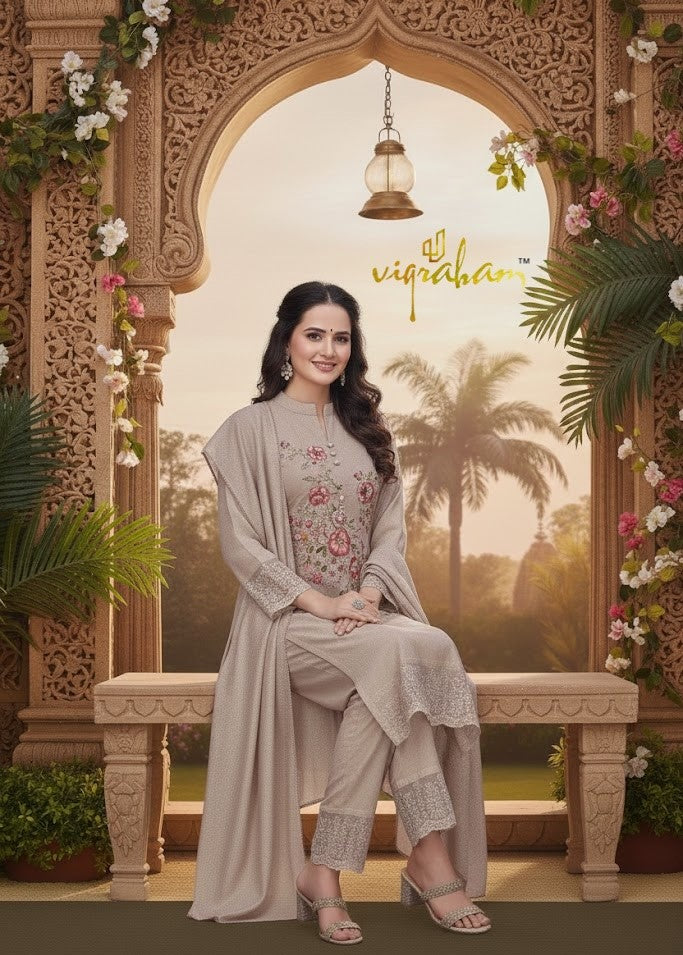 Pastel Soft Chikku Colors Mul Chanderi 3-Piece Set